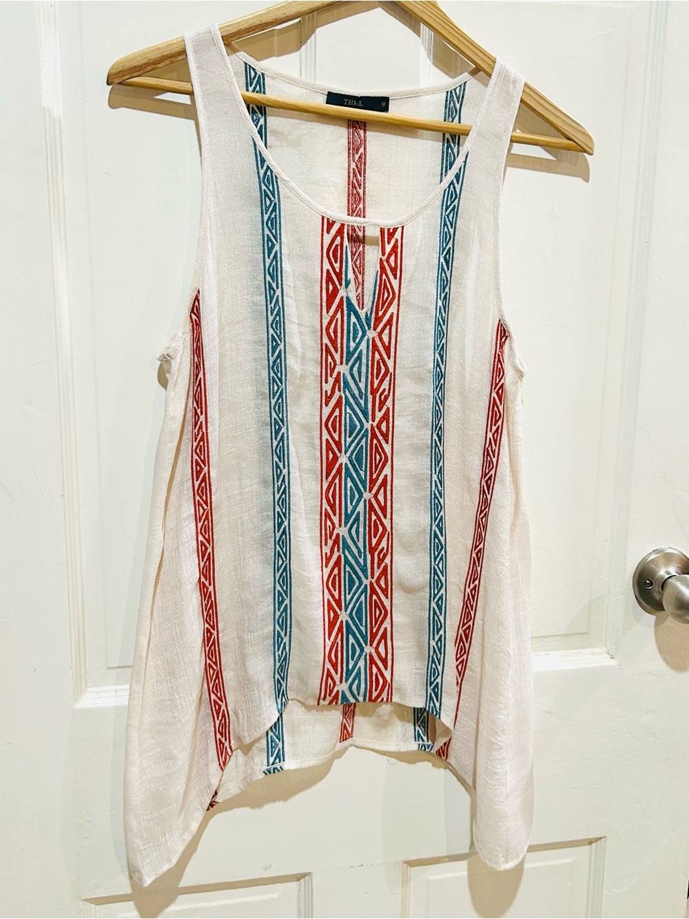 THML Boho Embroidered Shimmery Sleeveless Top Summer Beach Tribal Size M
